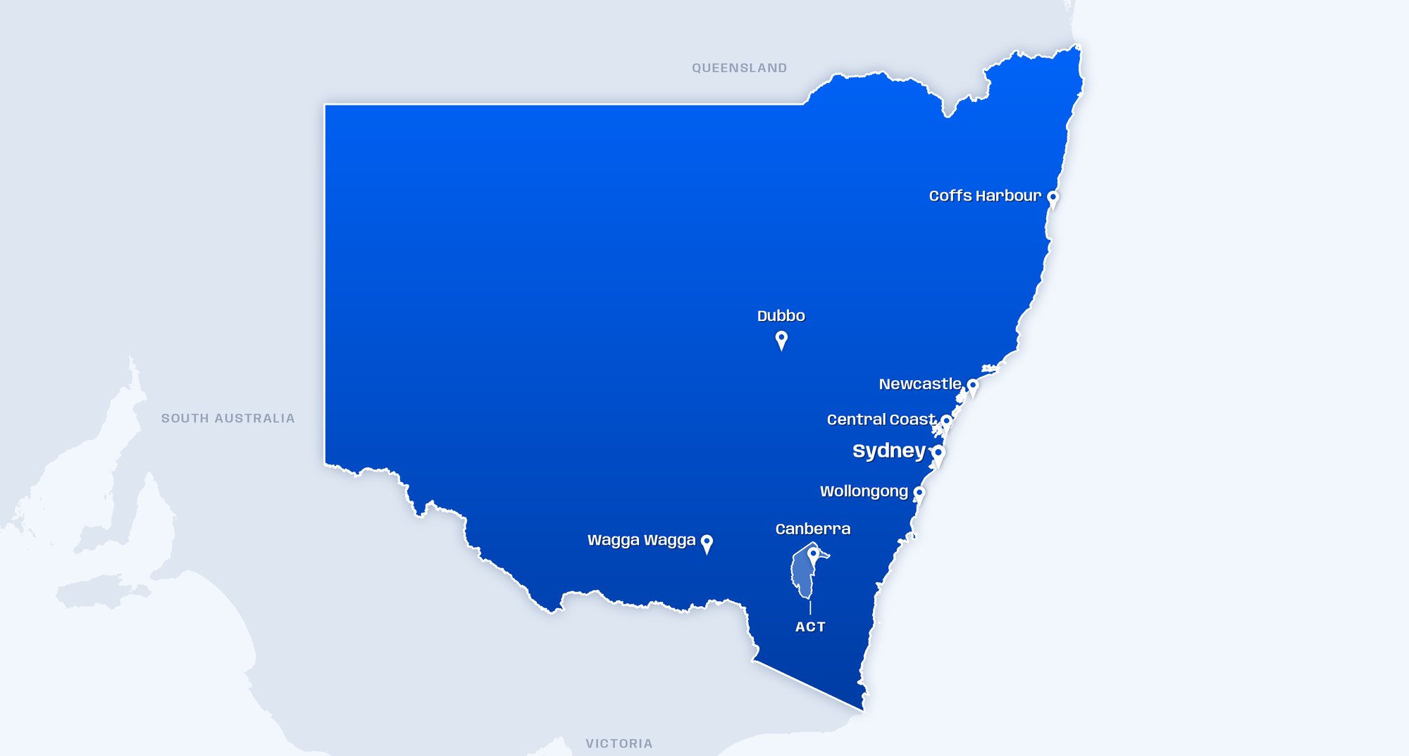 Transform Water service area map covering all of New South Wales and the ACT